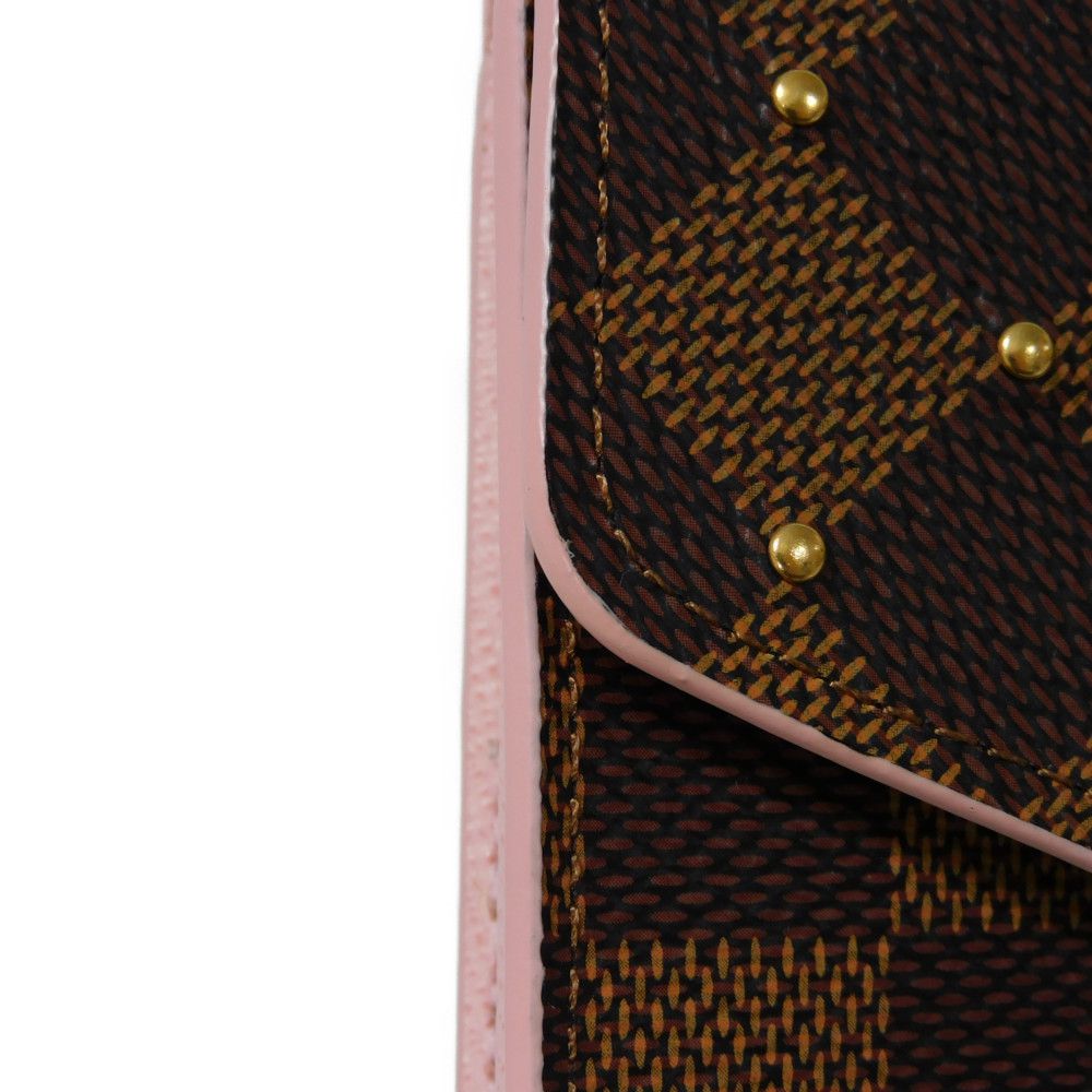 LOUIS VUITTON Long Wallet Purse N60249 Damier canvas x grain leather (embossed) Rose valerine New Brown Gold Pink Bifold Wallet Damier Studs Portefeuille Sarah Women Used Authentic