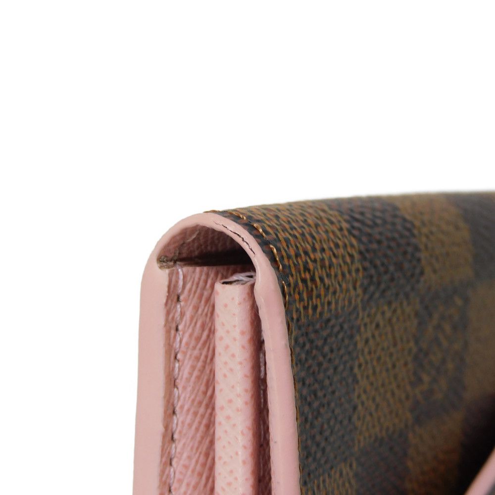 LOUIS VUITTON Long Wallet Purse N60249 Damier canvas x grain leather (embossed) Rose valerine New Brown Gold Pink Bifold Wallet Damier Studs Portefeuille Sarah Women Used Authentic