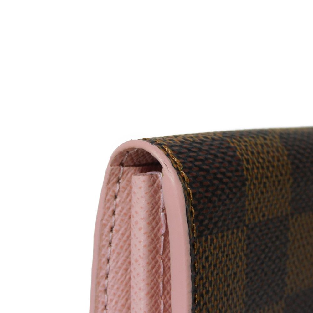 LOUIS VUITTON Long Wallet Purse N60249 Damier canvas x grain leather (embossed) Rose valerine New Brown Gold Pink Bifold Wallet Damier Studs Portefeuille Sarah Women Used Authentic