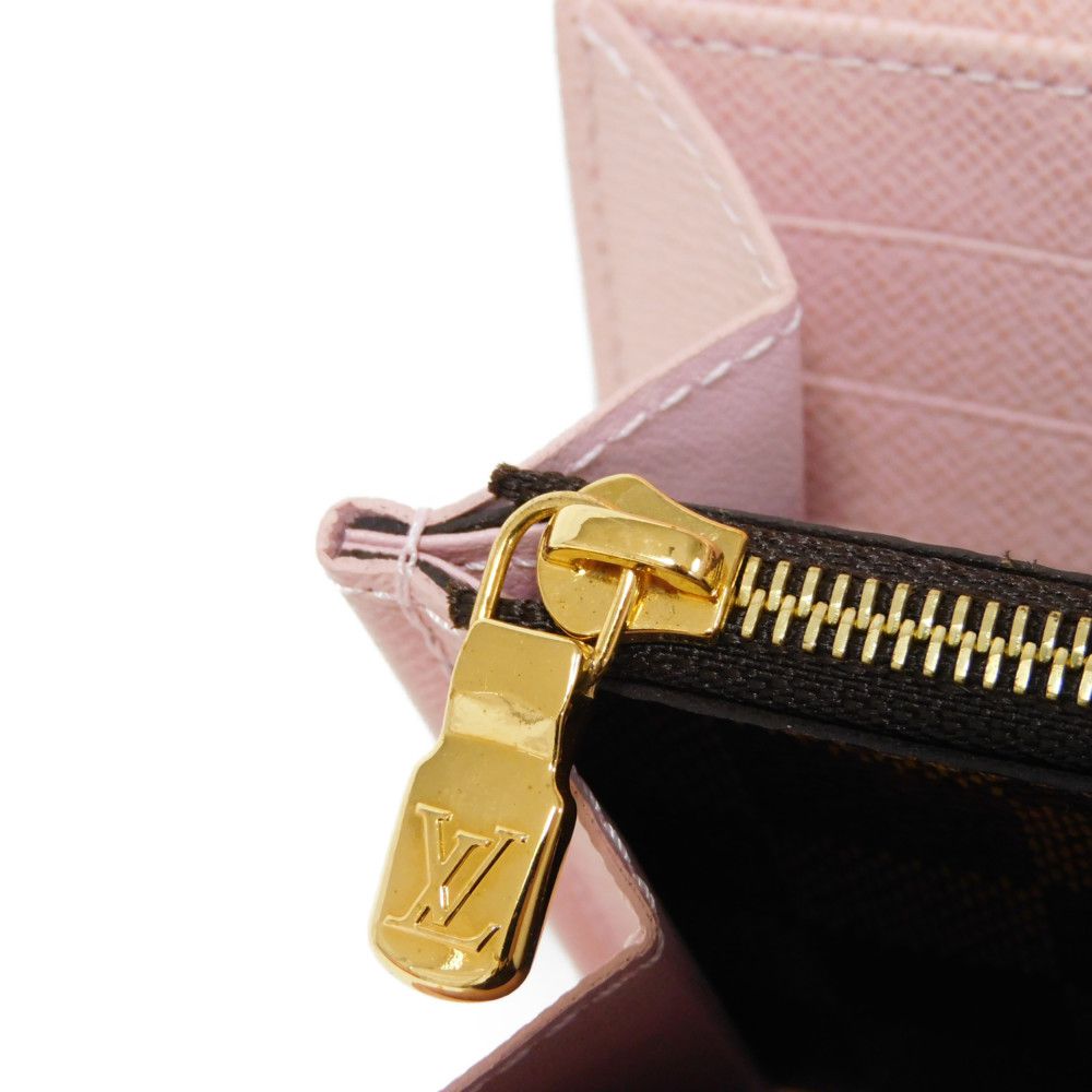 LOUIS VUITTON Long Wallet Purse N60249 Damier canvas x grain leather (embossed) Rose valerine New Brown Gold Pink Bifold Wallet Damier Studs Portefeuille Sarah Women Used Authentic