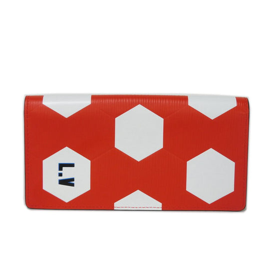 LOUIS VUITTON Long Wallet Purse M63230 Epi Leather x grain leather Rouge LV Logo FIFA World Cup Soccer Red New Bifold Wallet Epi Portefeuille Braza mens Used Authentic