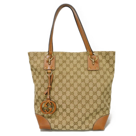 GUCCI Tote Bag 247237 GG canvas x calf leather beige Brown Bucket GG canvas Interlocking G tote Women Used Authentic