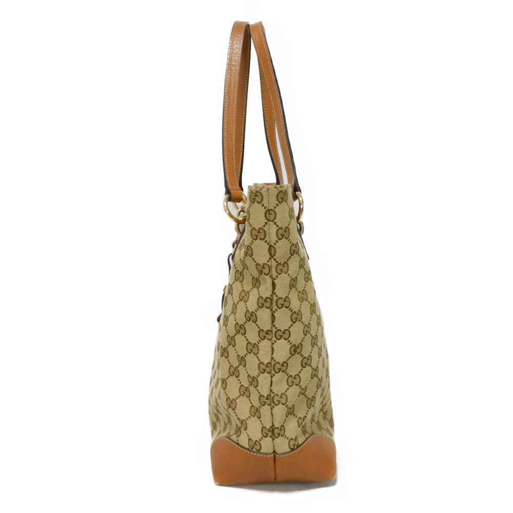 GUCCI Tote Bag 247237 GG canvas x calf leather beige Brown Bucket GG canvas Interlocking G tote Women Used Authentic