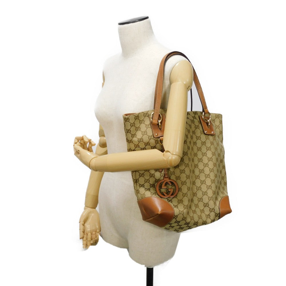GUCCI Tote Bag 247237 GG canvas x calf leather beige Brown Bucket GG canvas Interlocking G tote Women Used Authentic