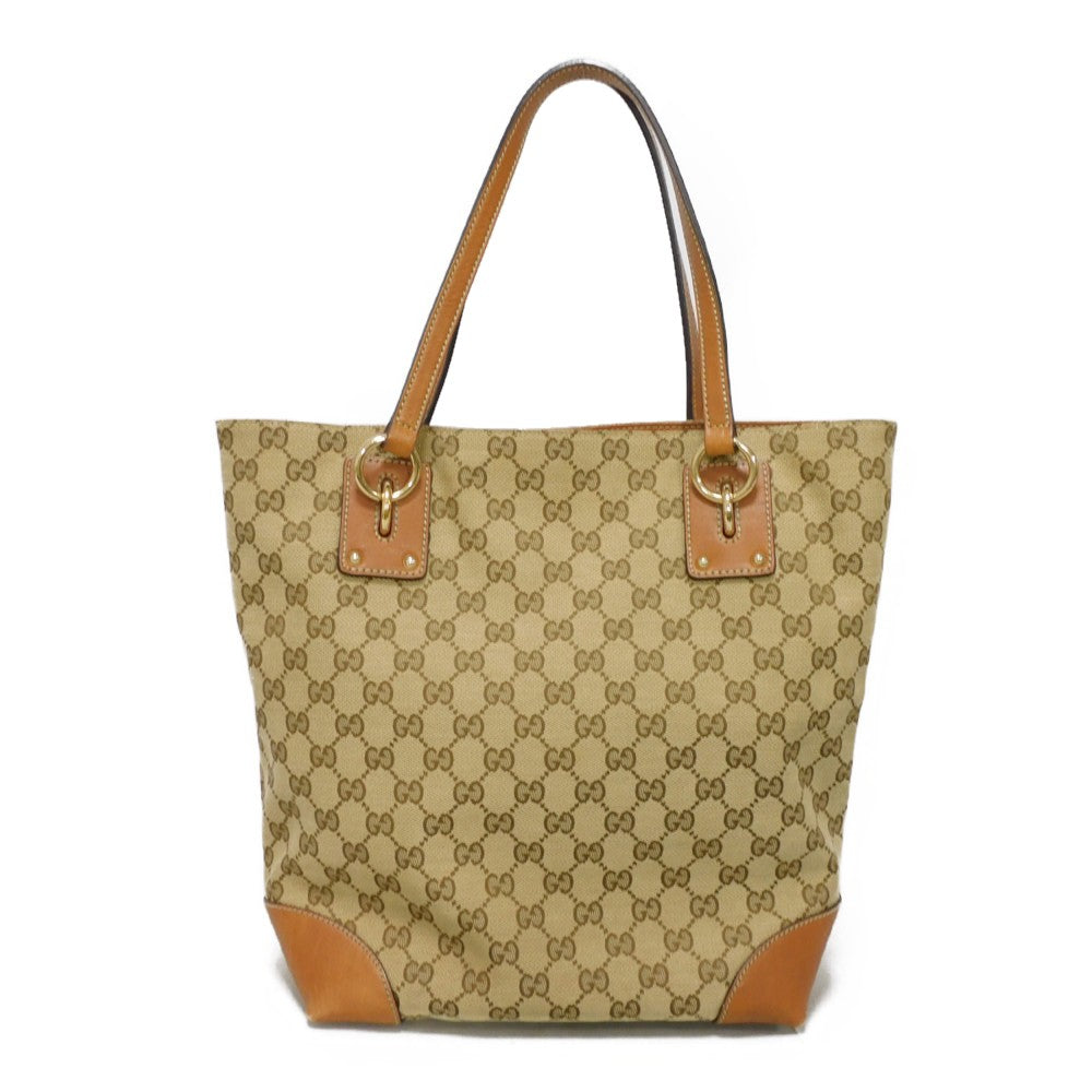 GUCCI Tote Bag 247237 GG canvas x calf leather beige Brown Bucket GG canvas Interlocking G tote Women Used Authentic