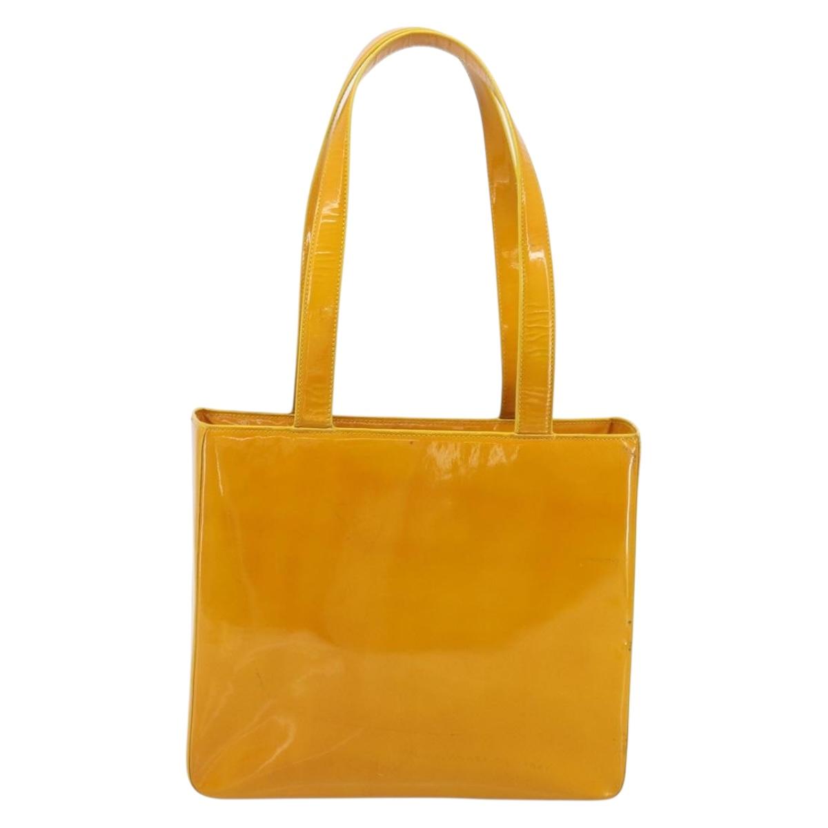 CHANEL Tote Bag Patent Leather Orange CC
