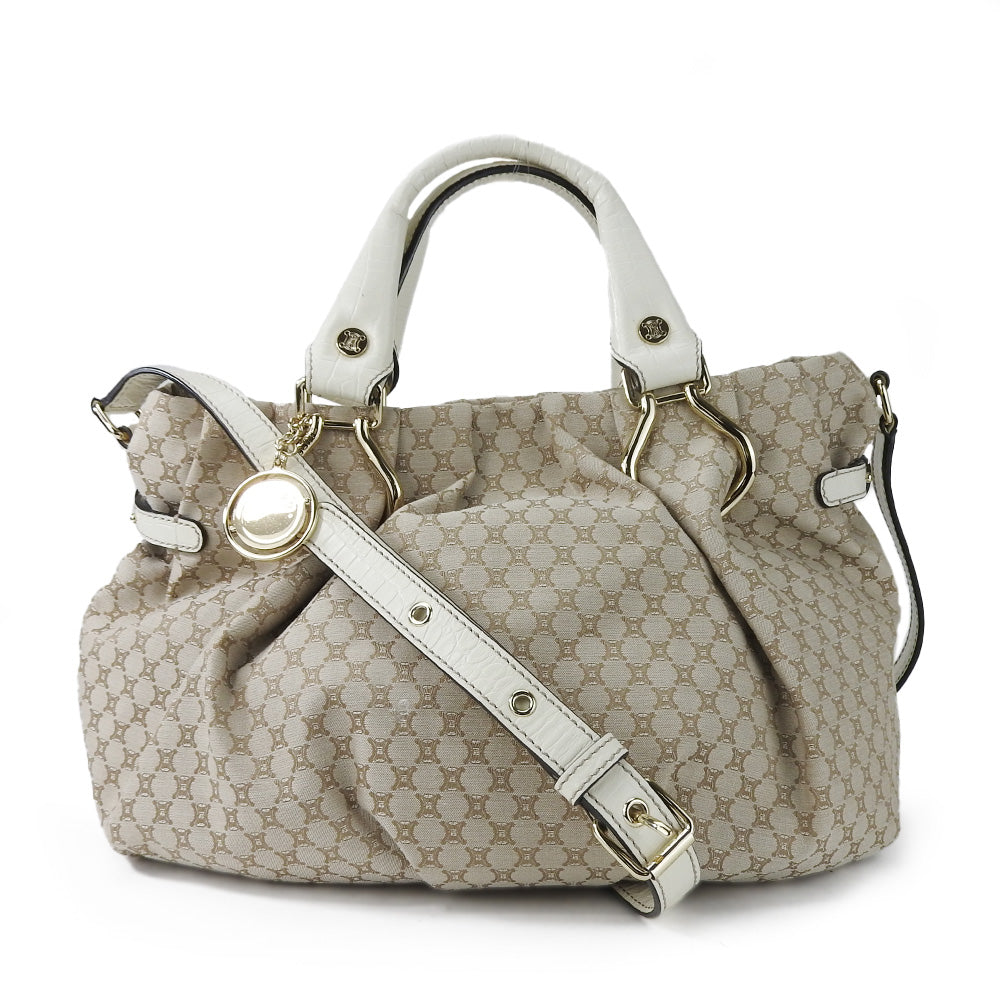 CELINE Handbag 162712BLN.02BE Canvas, Leather beige Pillow small Women Used Authentic