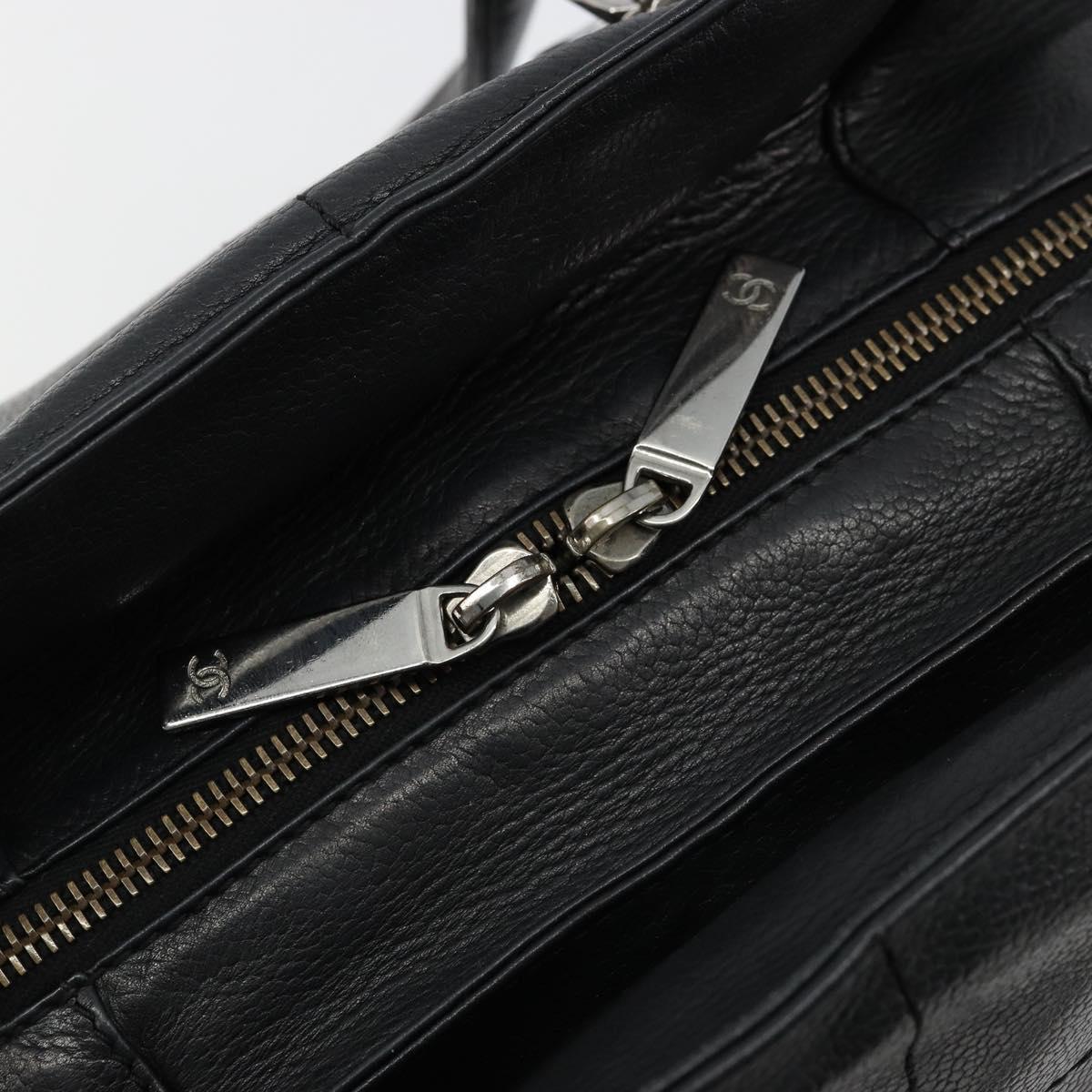 CHANEL Handbag Caviar Skin Black Silver CC