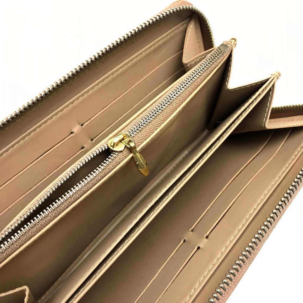 LOUIS VUITTON Long Wallet Purse M91470 Patent leather beige Vernis Zippy wallet Women Used Authentic