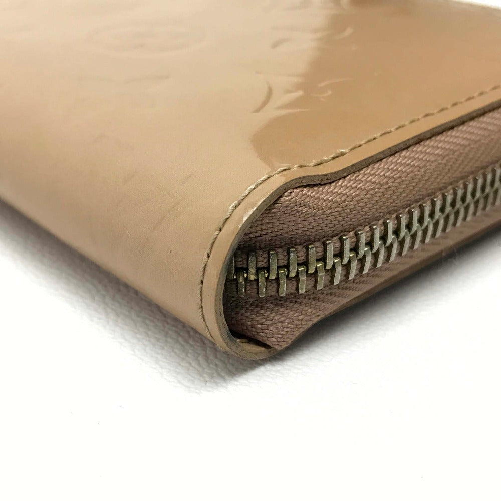 LOUIS VUITTON Long Wallet Purse M91470 Patent leather beige Vernis Zippy wallet Women Used Authentic
