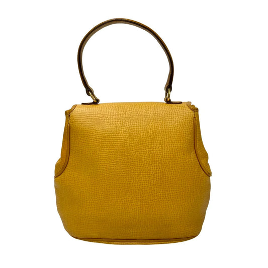 DIOR Top Handle Handbag Yellow Leather CD Metal Logo