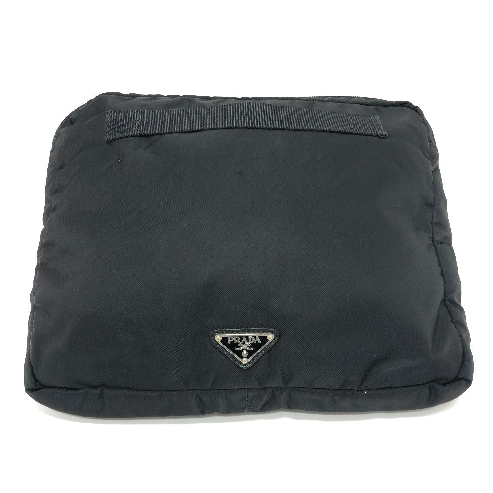PRADA Clutch bag Nylon black Triangular plate