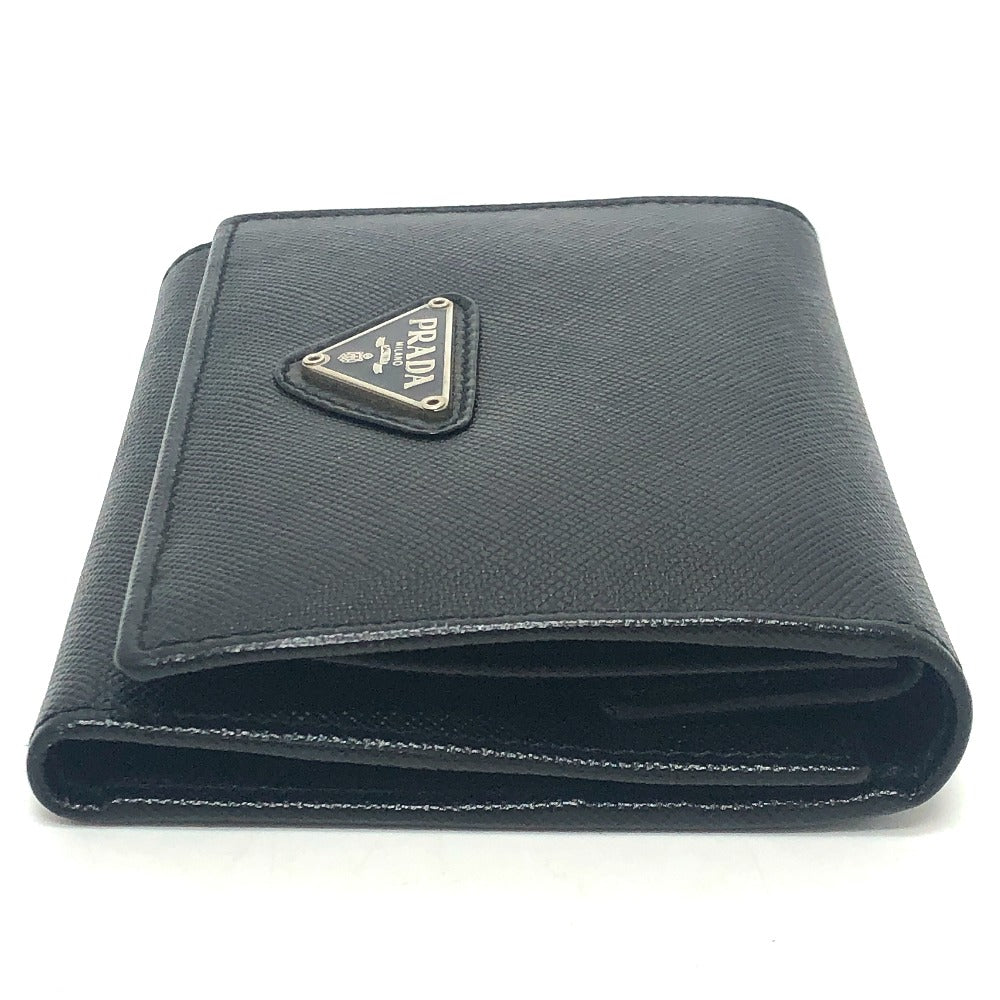 PRADA Trifold wallet M176A Safiano leather black triangle plate Women Used Authentic