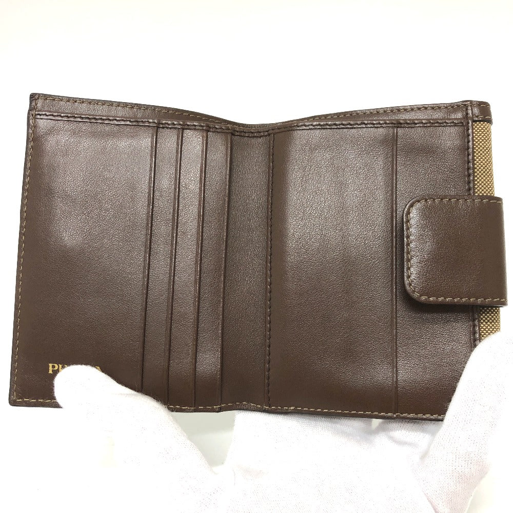 PRADA Trifold wallet 1MH523 Jacquard Brown ribbon logo Women Used Authentic