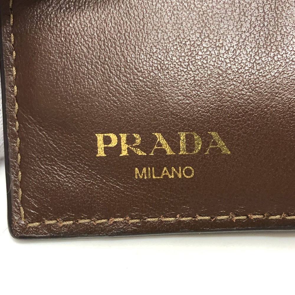 PRADA Trifold wallet 1MH523 Jacquard Brown ribbon logo Women Used Authentic