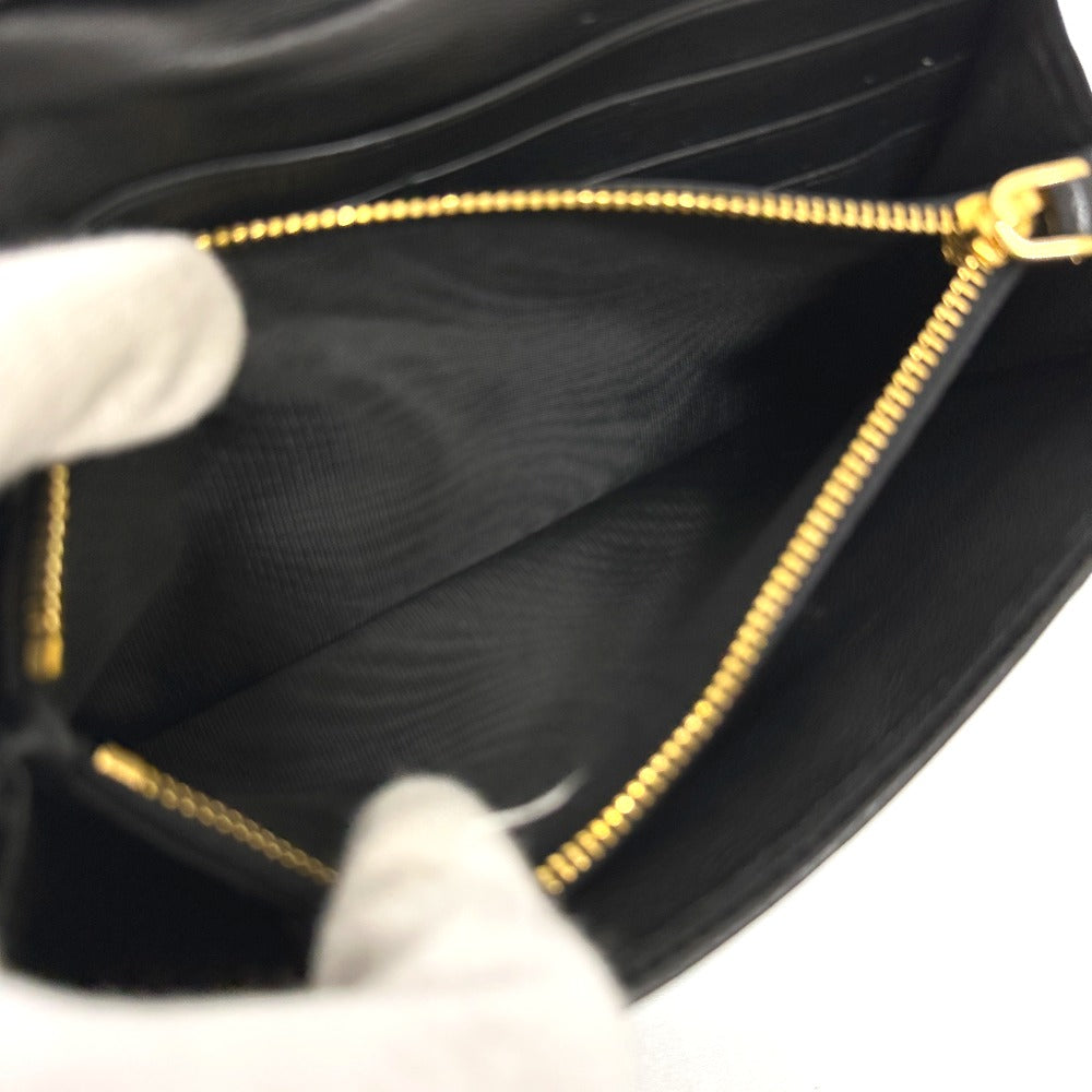 PRADA Long Wallet Purse 1M1132 leather black logo Gathered Women Used Authentic