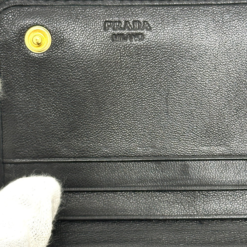 PRADA Long Wallet Purse 1M1132 leather black logo Gathered Women Used Authentic