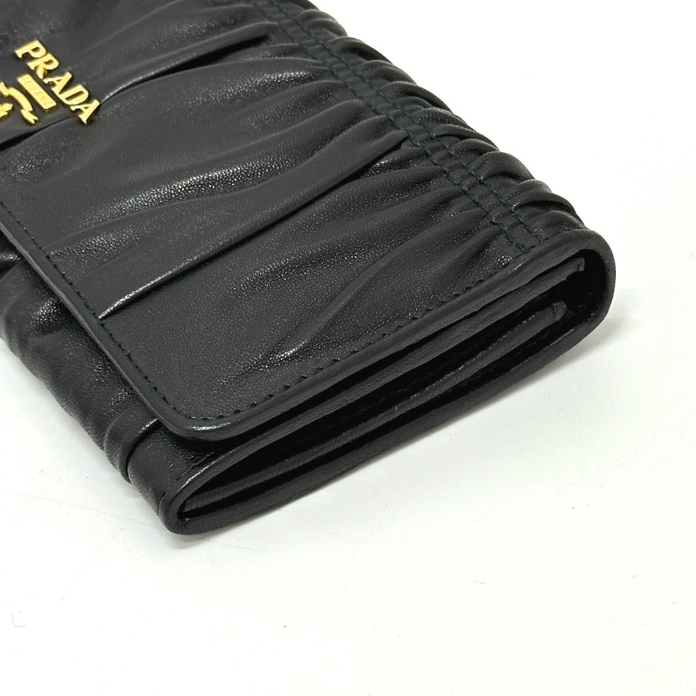 PRADA Long Wallet Purse 1M1132 leather black logo Gathered Women Used Authentic