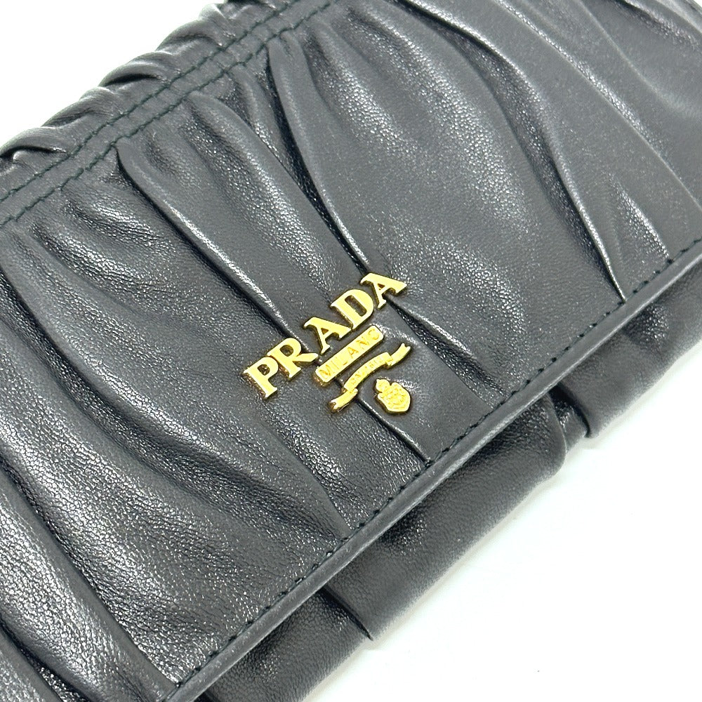 PRADA Long Wallet Purse 1M1132 leather black logo Gathered Women Used Authentic