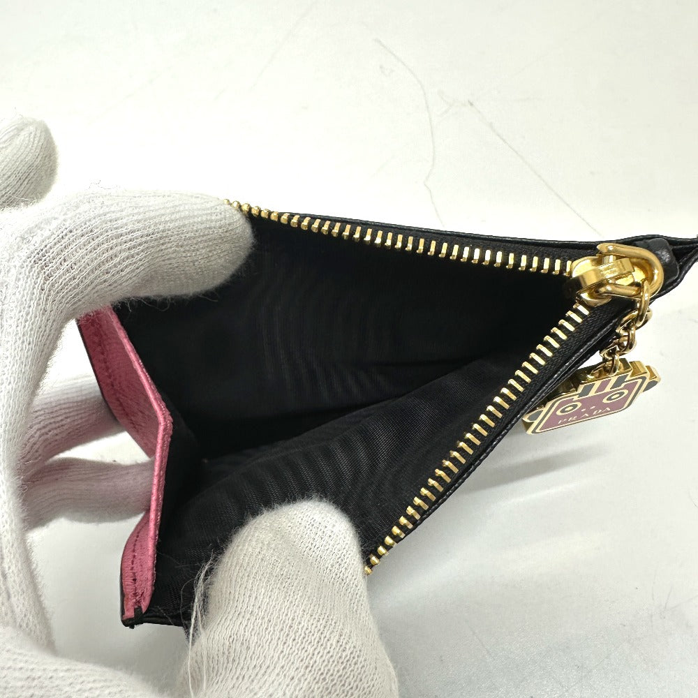 PRADA Coin case Safiano leather black logo robot charm