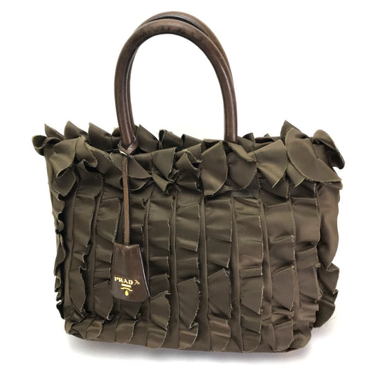 PRADA Tote Bag BN1728 Nylon canvas, leather Brown Frill Women Used Authentic