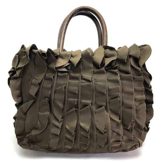 PRADA Tote Bag BN1728 Nylon canvas, leather Brown Frill Women Used Authentic