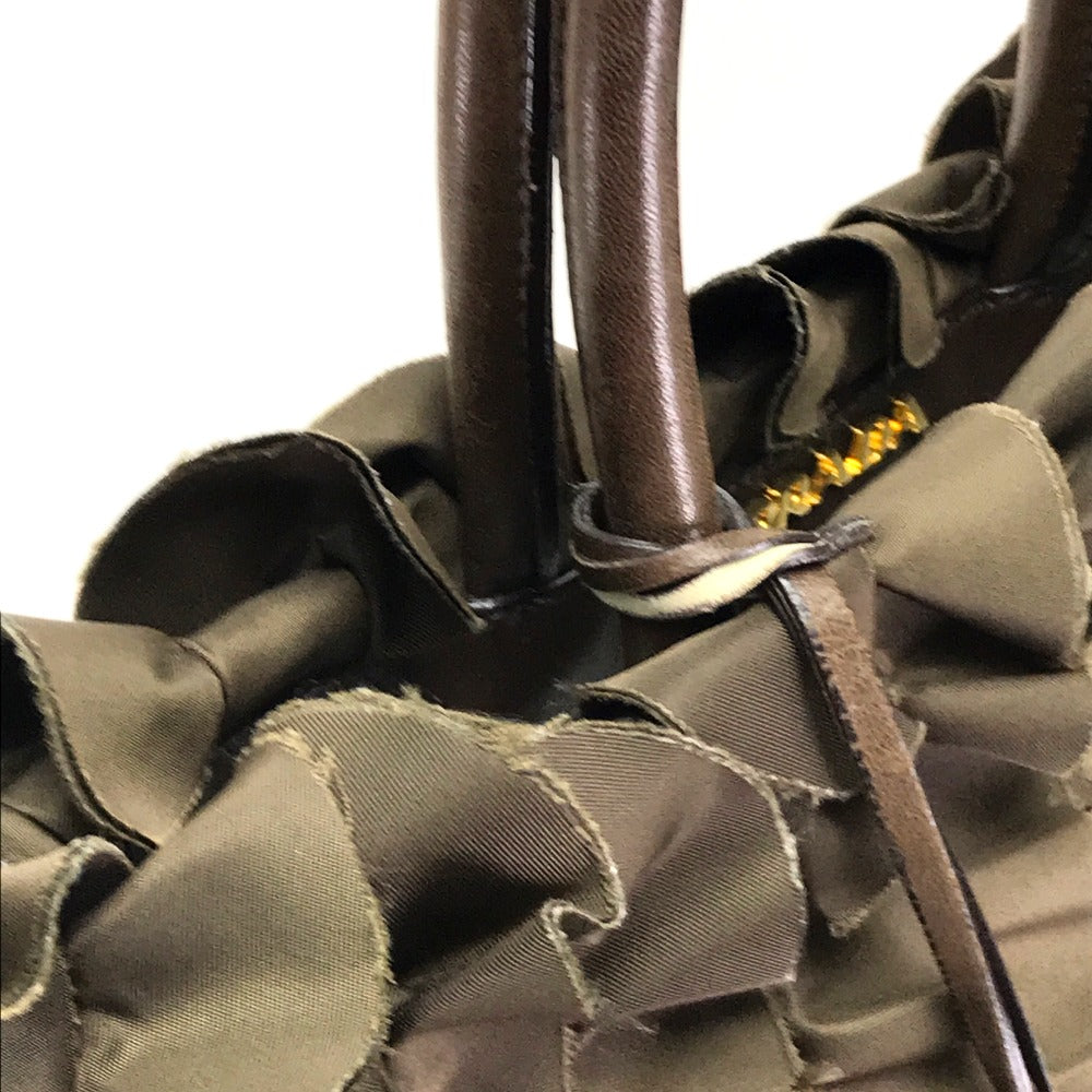 PRADA Tote Bag BN1728 Nylon canvas, leather Brown Frill Women Used Authentic