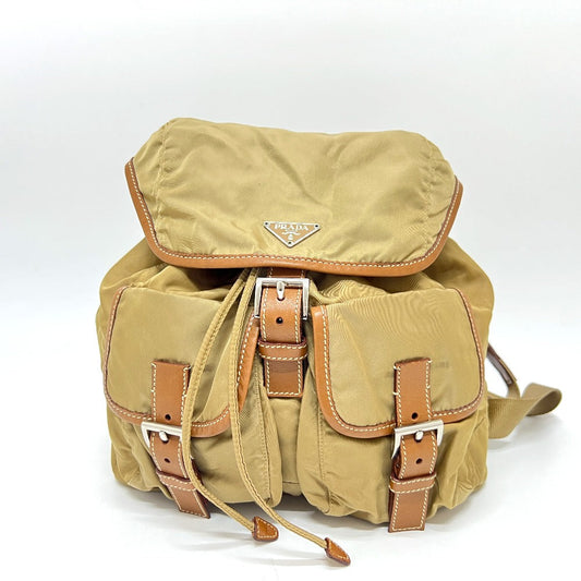 PRADA Backpack Nylon Brown With logo