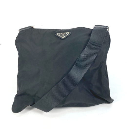 PRADA Shoulder Bag Nylon black Crossbody pochette bag Triangle logo plate Women Secondhand Authentic