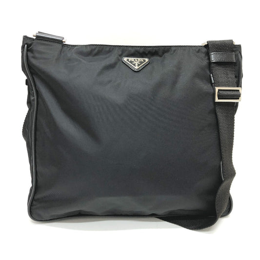 PRADA Shoulder Bag Nylon black Triangle With logo unisex(Unisex) Used Authentic