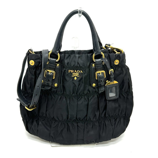 PRADA Tote Bag BN1788 Nylon / leather black Gathered Women Used Authentic