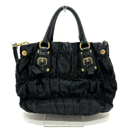 PRADA Tote Bag BN1788 Nylon / leather black Gathered Women Used Authentic