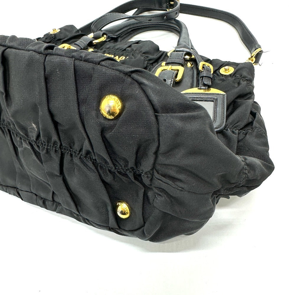 PRADA Tote Bag BN1788 Nylon / leather black Gathered Women Used Authentic