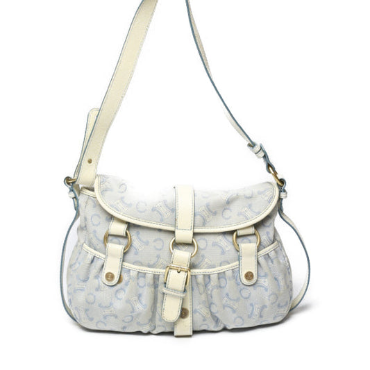 CELINE Shoulder Bag Canvas, Leather light blue Diagonal Women Used Authentic