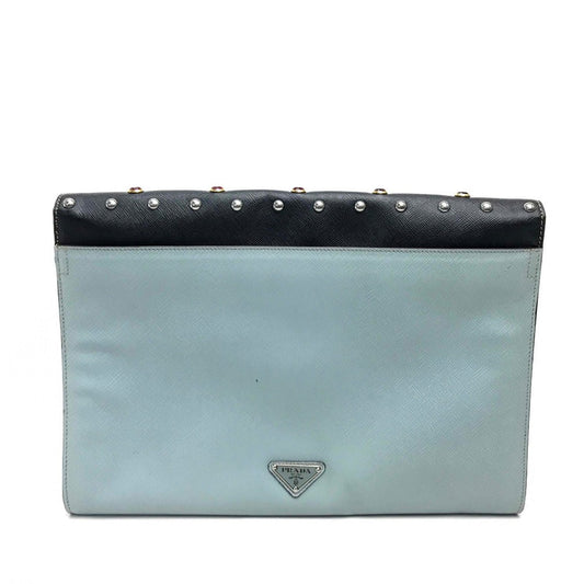 PRADA Clutch bag VR074C leather black Safiano Bijou x studs unisex(Unisex) Used Authentic