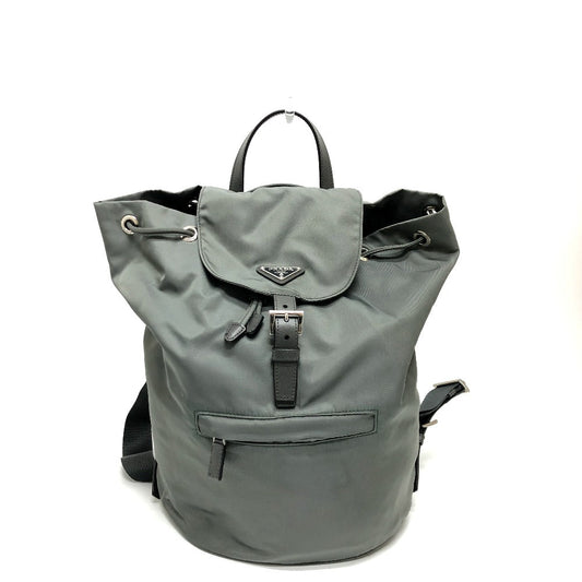 PRADA Backpack BZ0032 leather gray Triangle logo Women Used Authentic