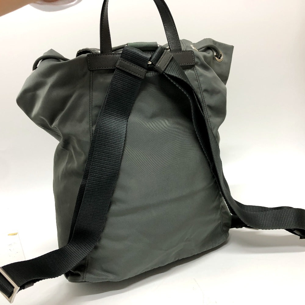 PRADA Backpack BZ0032 leather gray Triangle logo Women Used Authentic