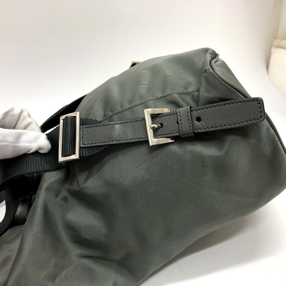 PRADA Backpack BZ0032 leather gray Triangle logo Women Used Authentic