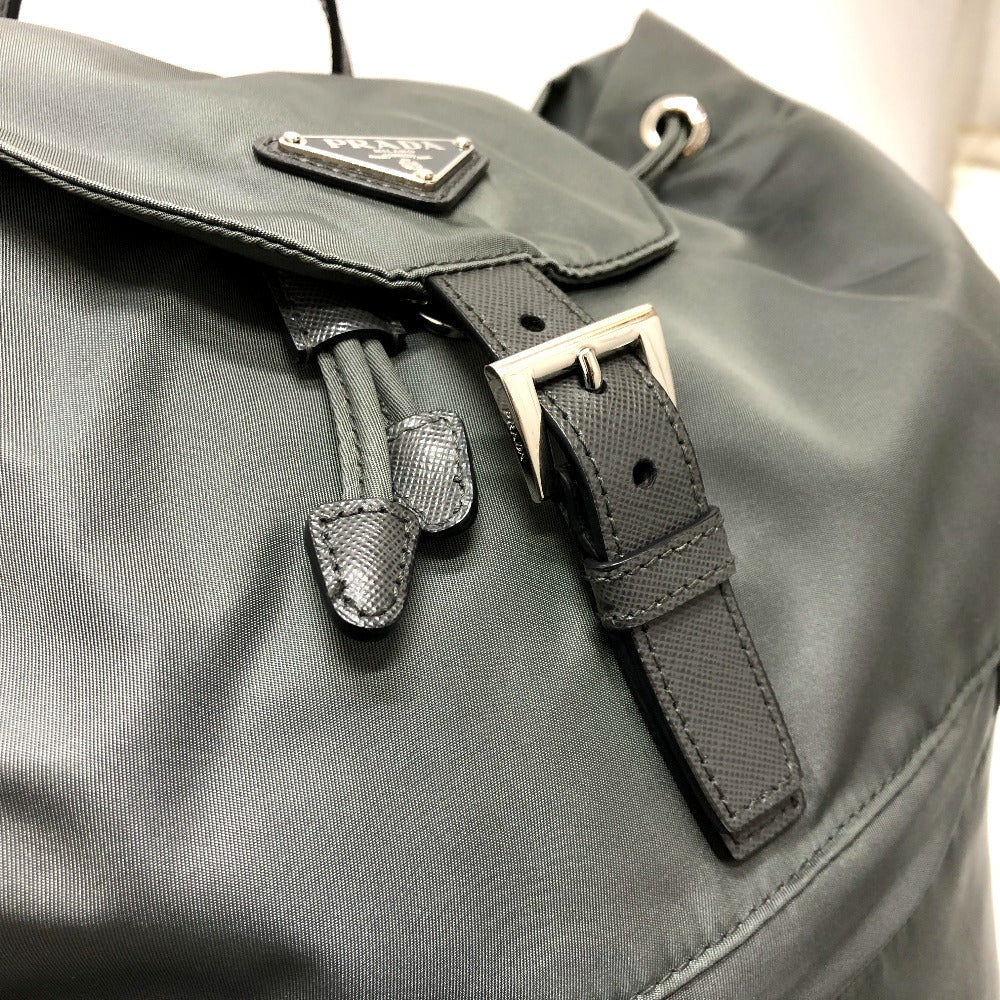 PRADA Backpack BZ0032 leather gray Triangle logo Women Used Authentic