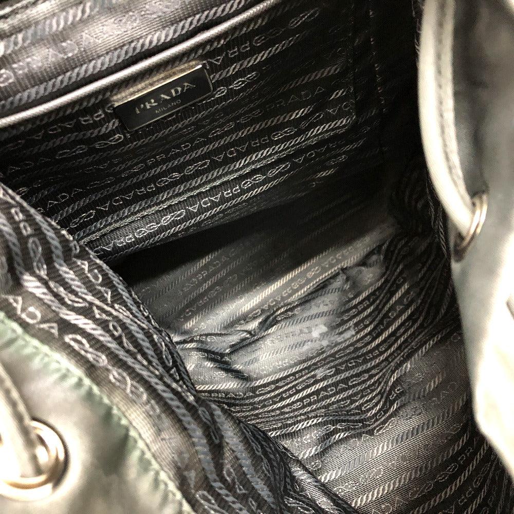 PRADA Backpack BZ0032 leather gray Triangle logo Women Used Authentic