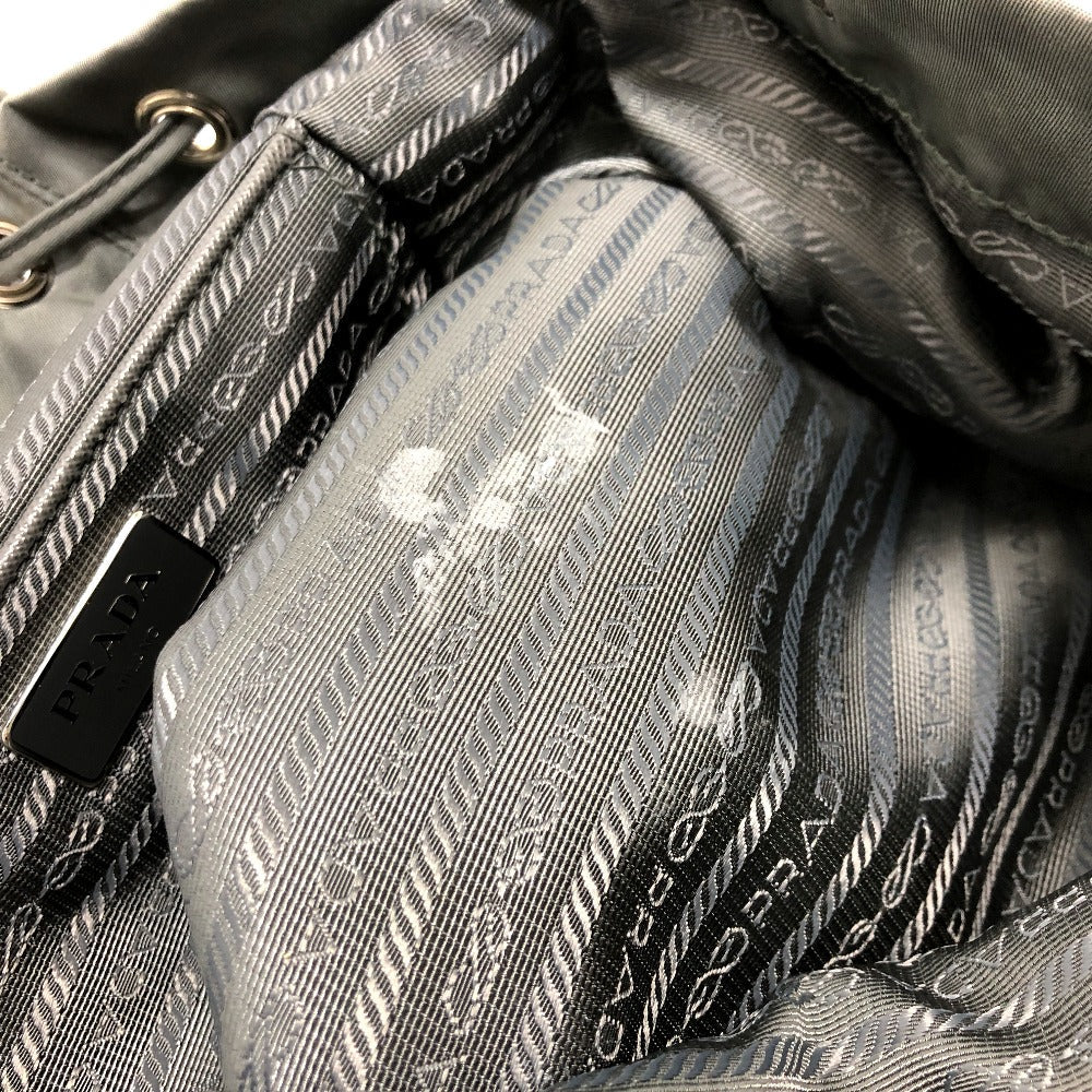 PRADA Backpack BZ0032 leather gray Triangle logo Women Used Authentic