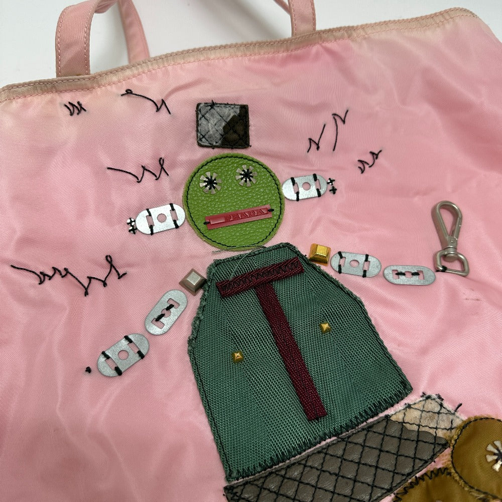 PRADA Tote Bag BR2897 Nylon pink robot Women Used Authentic