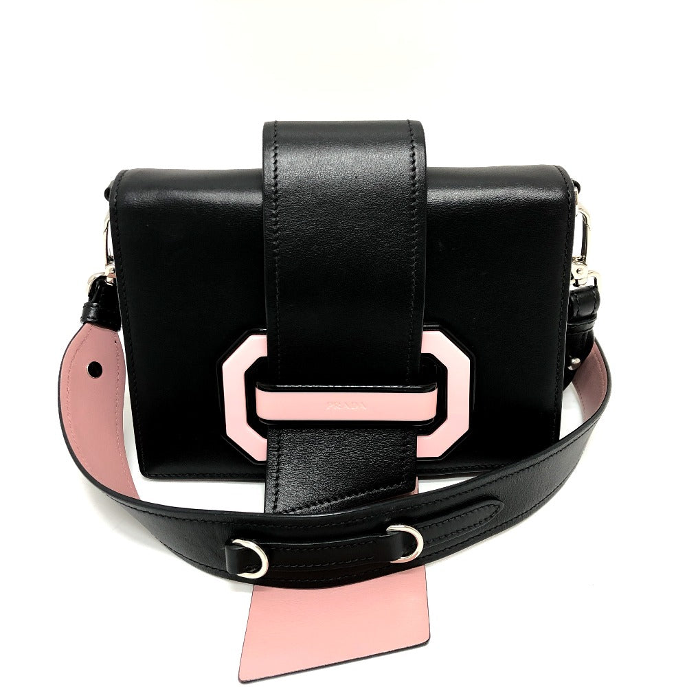 PRADA Shoulder Bag 1BD067 leather black ribbon