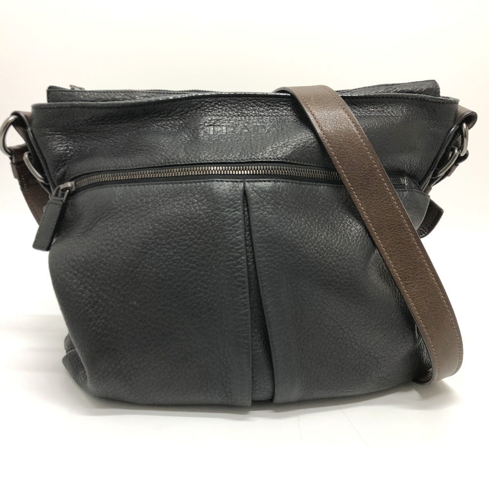 PRADA Shoulder Bag VA0802 leather black Front pocket Women Used Authentic