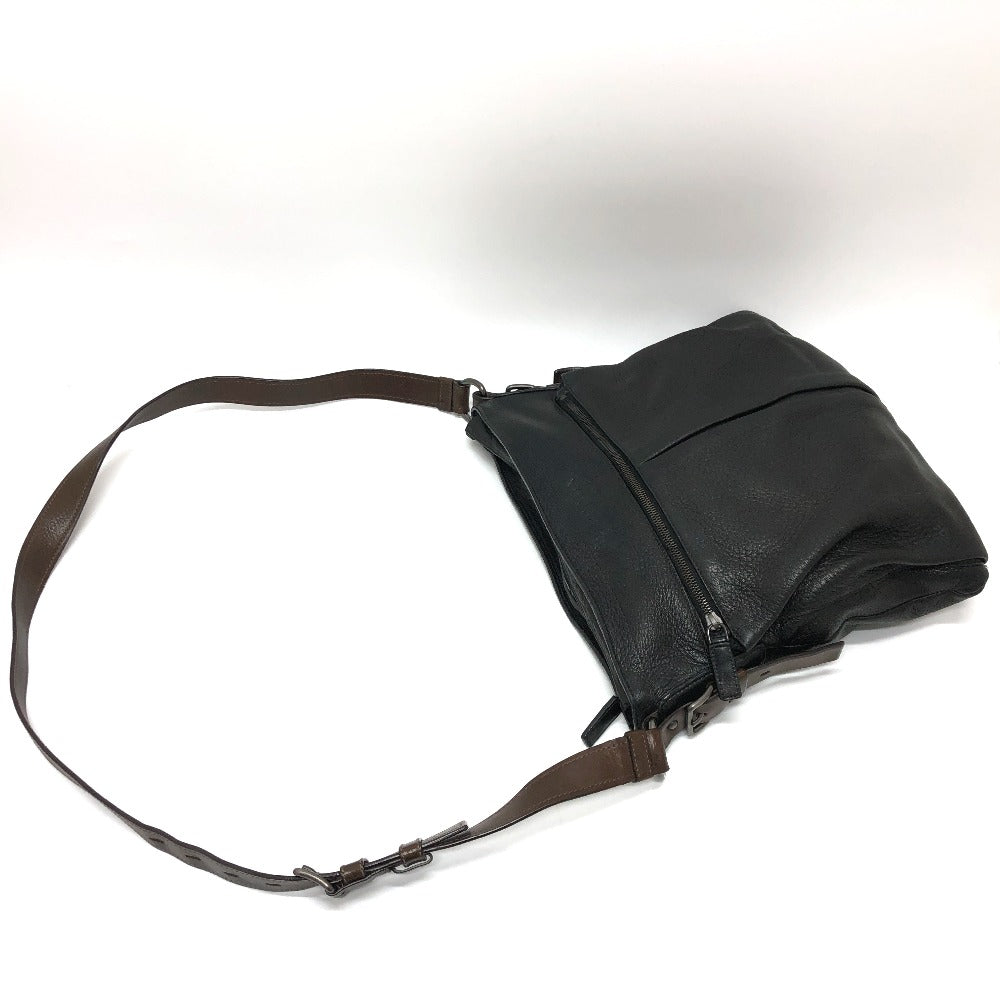 PRADA Shoulder Bag VA0802 leather black Front pocket Women Used Authentic