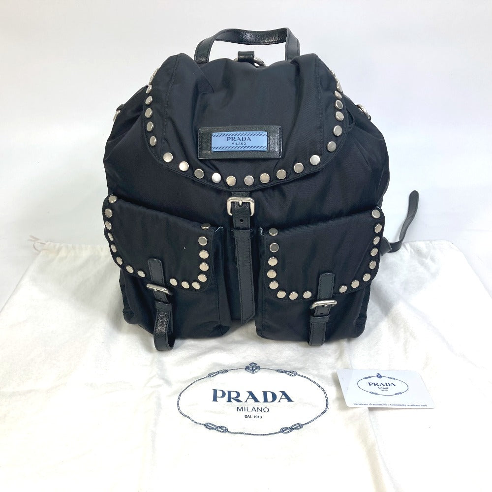 PRADA Backpack 1BZ811 Nylon black logo Studs mens Secondhand Authentic