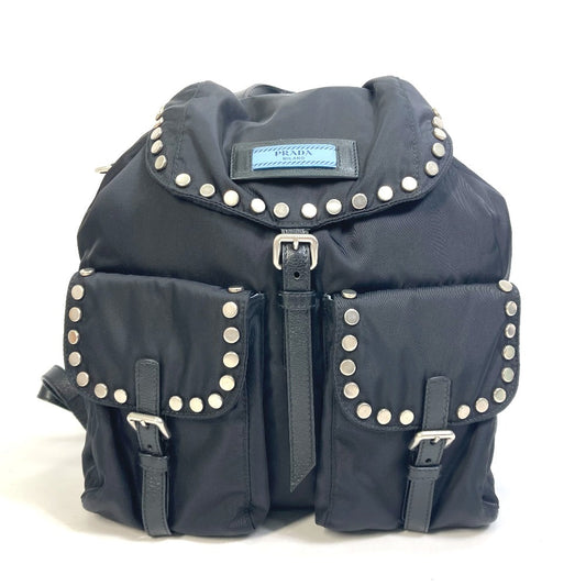 PRADA Backpack 1BZ811 Nylon black logo Studs mens Secondhand Authentic