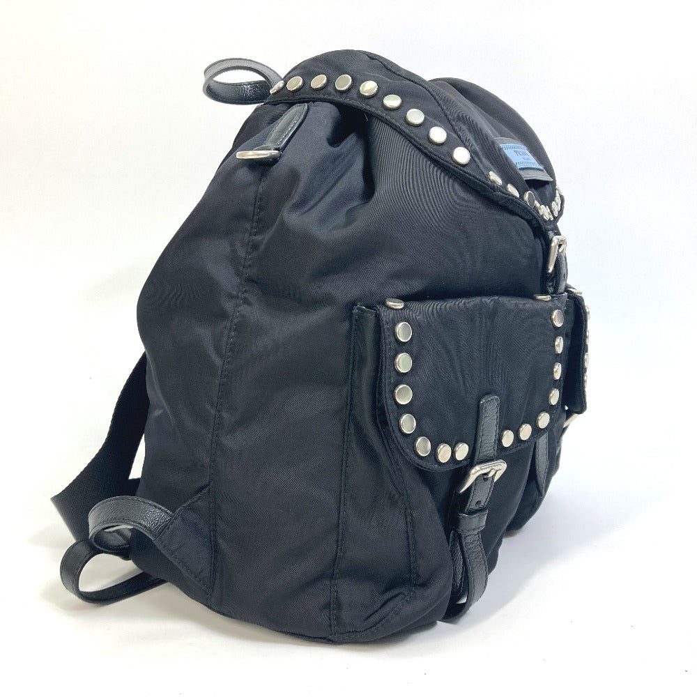 PRADA Backpack 1BZ811 Nylon black logo Studs mens Secondhand Authentic