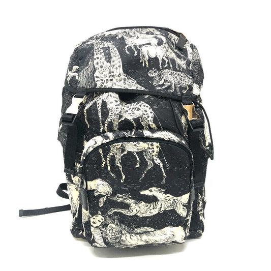 PRADA Backpack 2VZ135 Nylon black Animal total pattern