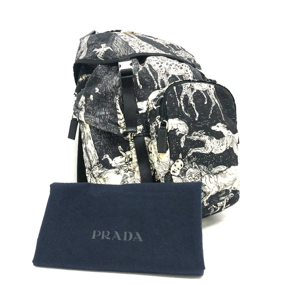 PRADA Backpack 2VZ135 Nylon black Animal total pattern